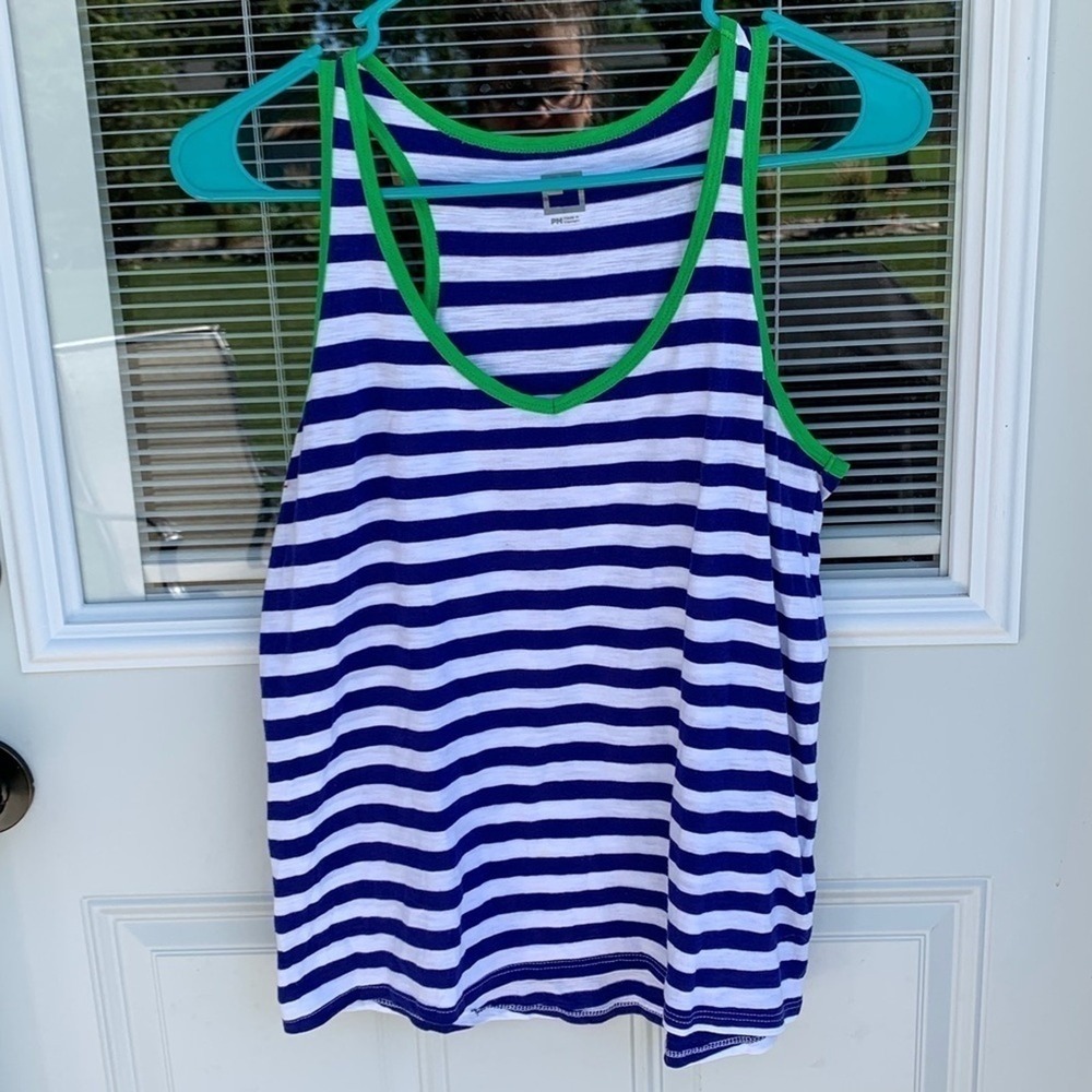 JcP‎ striped blue/white tank green trim Petite Med
